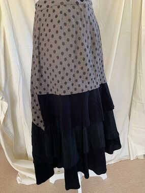Polka Dot High-Low Tiered Midi Skirt - Gray and Black